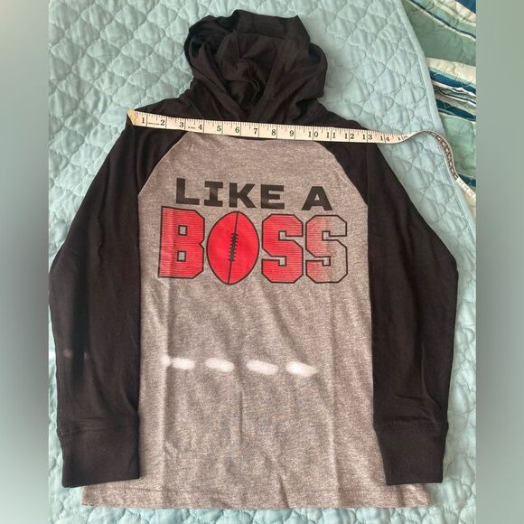 Childrens Place Boys Like A Boss Graphic Raglan Hooded T Shirt M 7/8 Gray - Picture 3 of 8